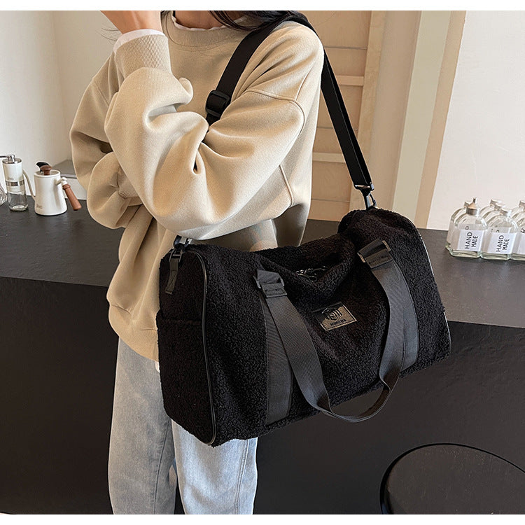 Bolso tote de hombro y cruzado de cordero grande, informal y portátil, para viajes, novedad de otoño e invierno