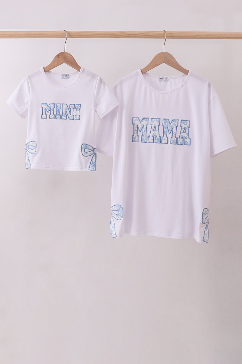 Top mamá e hija con aplique de lazo blanco MAMA