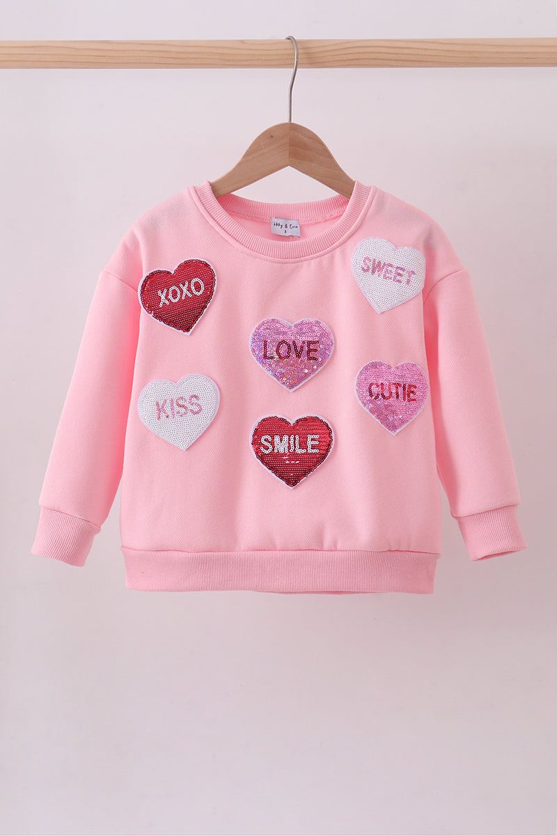 Sudadera de felpa rosa con lentejuelas de corazón, amor, sonrisa para mamá e hija
