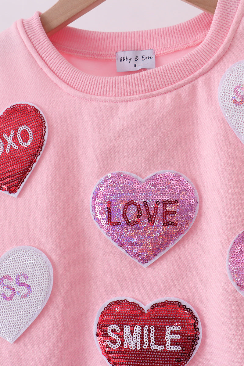 Sudadera de felpa rosa con lentejuelas de corazón, amor, sonrisa para mamá e hija