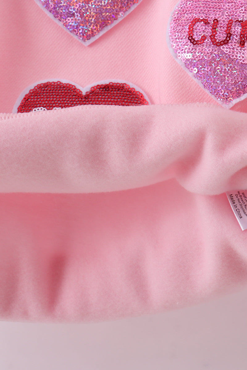 Sudadera de felpa rosa con lentejuelas de corazón, amor, sonrisa para mamá e hija