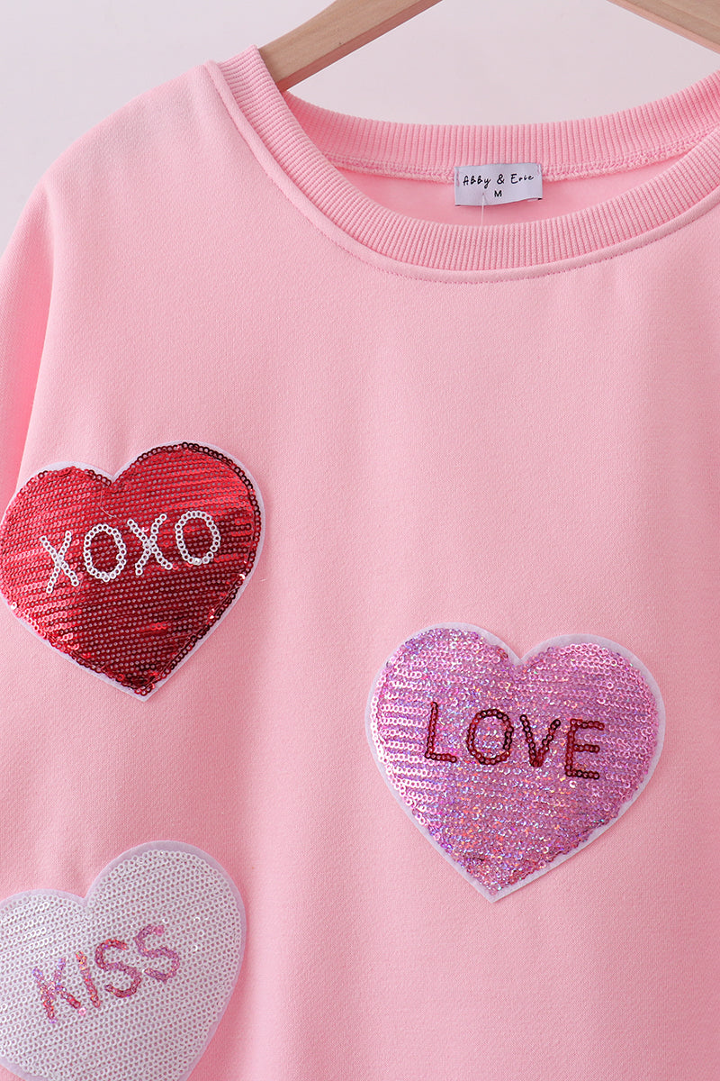 Sudadera de felpa rosa con lentejuelas de corazón, amor, sonrisa para mamá e hija