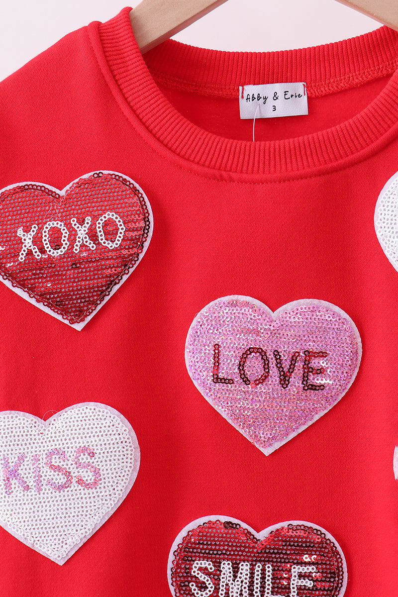 Sudadera de felpa con lentejuelas de corazón rojo amor y sonrisa para mamá e hija
