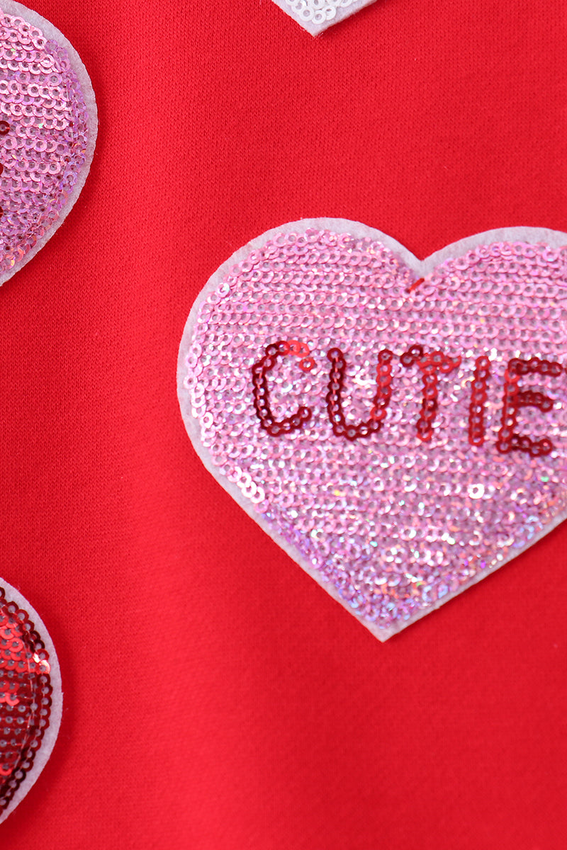 Sudadera de felpa con lentejuelas de corazón rojo amor y sonrisa para mamá e hija