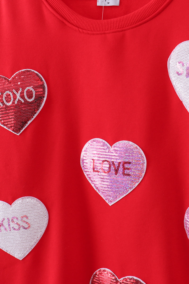 Sudadera de felpa con lentejuelas de corazón rojo amor y sonrisa para mamá e hija