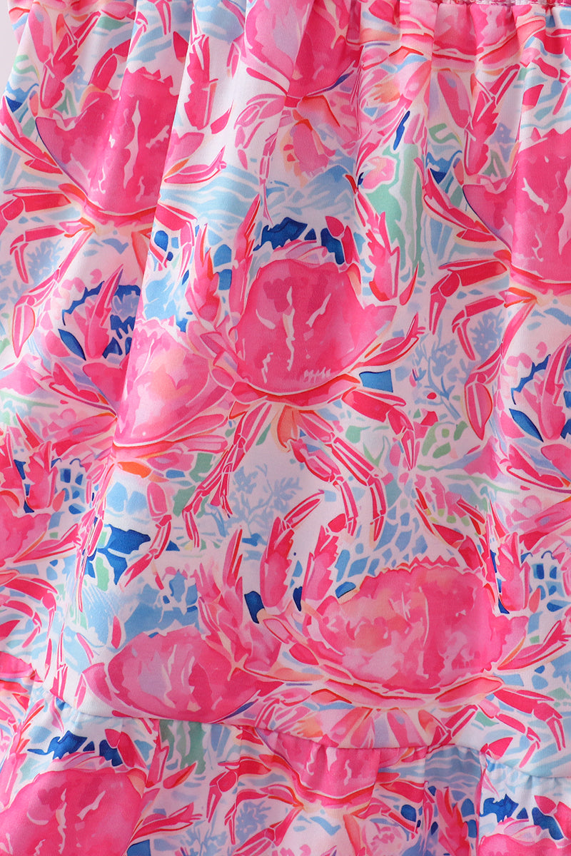 Vestido escalonado rosa floral fruncido con volantes para mamá e hija