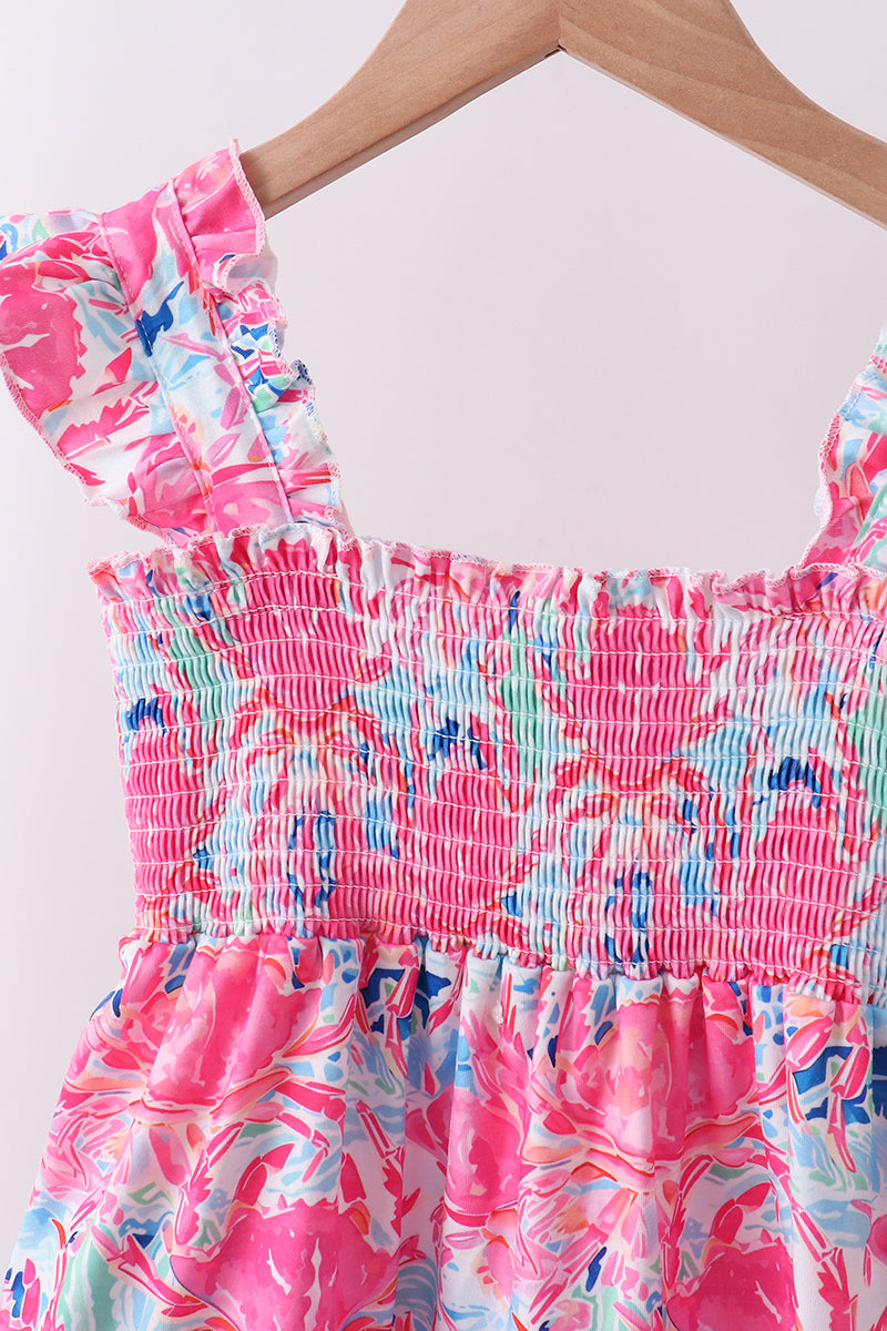 Vestido escalonado rosa floral fruncido con volantes para mamá e hija