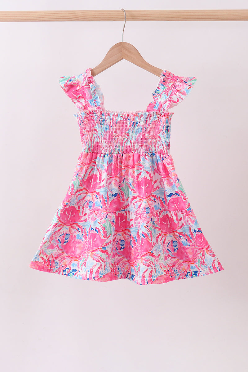 Vestido escalonado rosa floral fruncido con volantes para mamá e hija