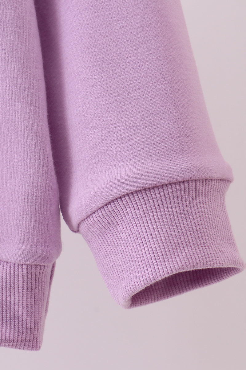 Sudadera morada cosida a mano con lazo, "mamá y yo"