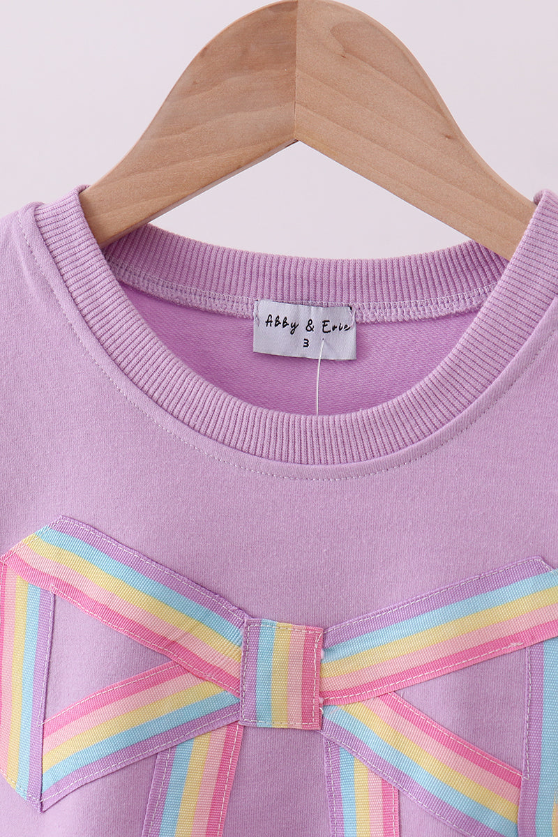 Sudadera morada cosida a mano con lazo, "mamá y yo"