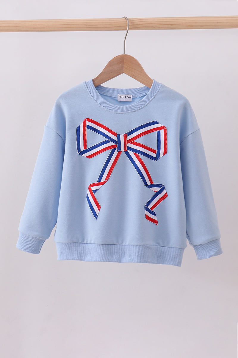 Sudadera azul hecha a mano con lazo para mamá y yo