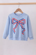 Sudadera azul hecha a mano con lazo para mamá y yo