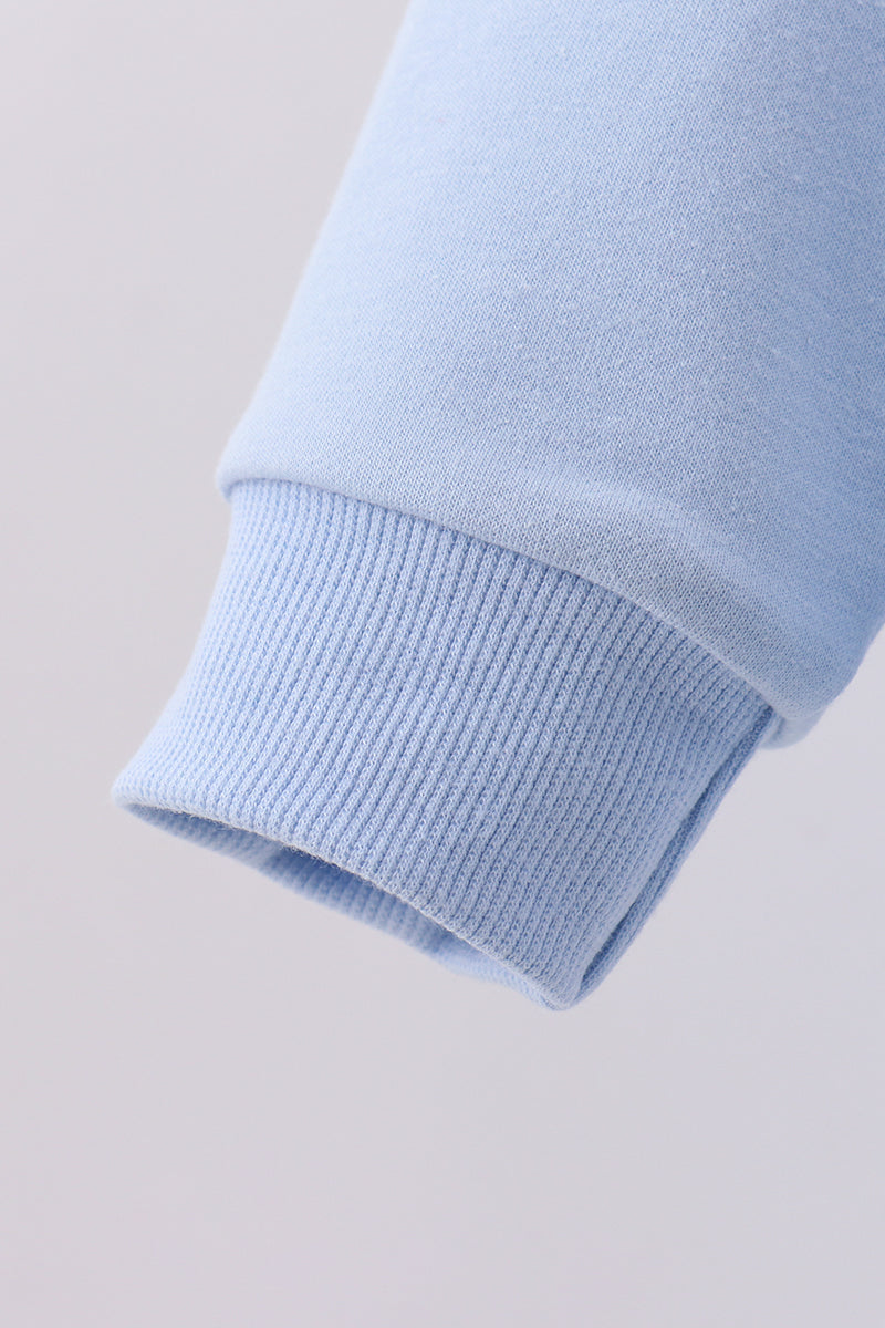 Sudadera azul hecha a mano con lazo para mamá y yo