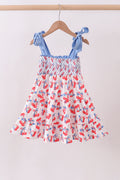 Vestido fruncido de cerezas azules de varias capas para mamá e hija