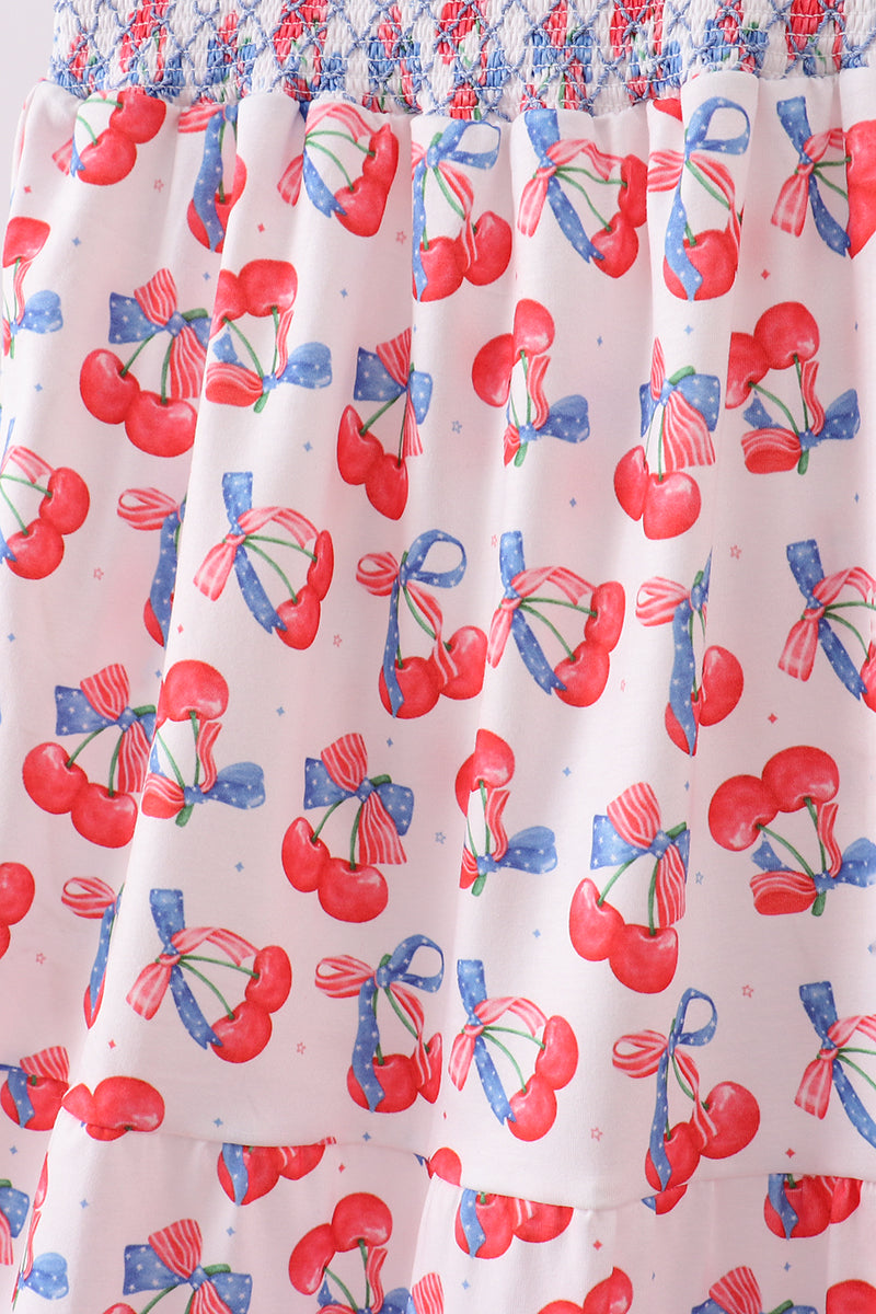 Vestido fruncido de cerezas azules de varias capas para mamá e hija