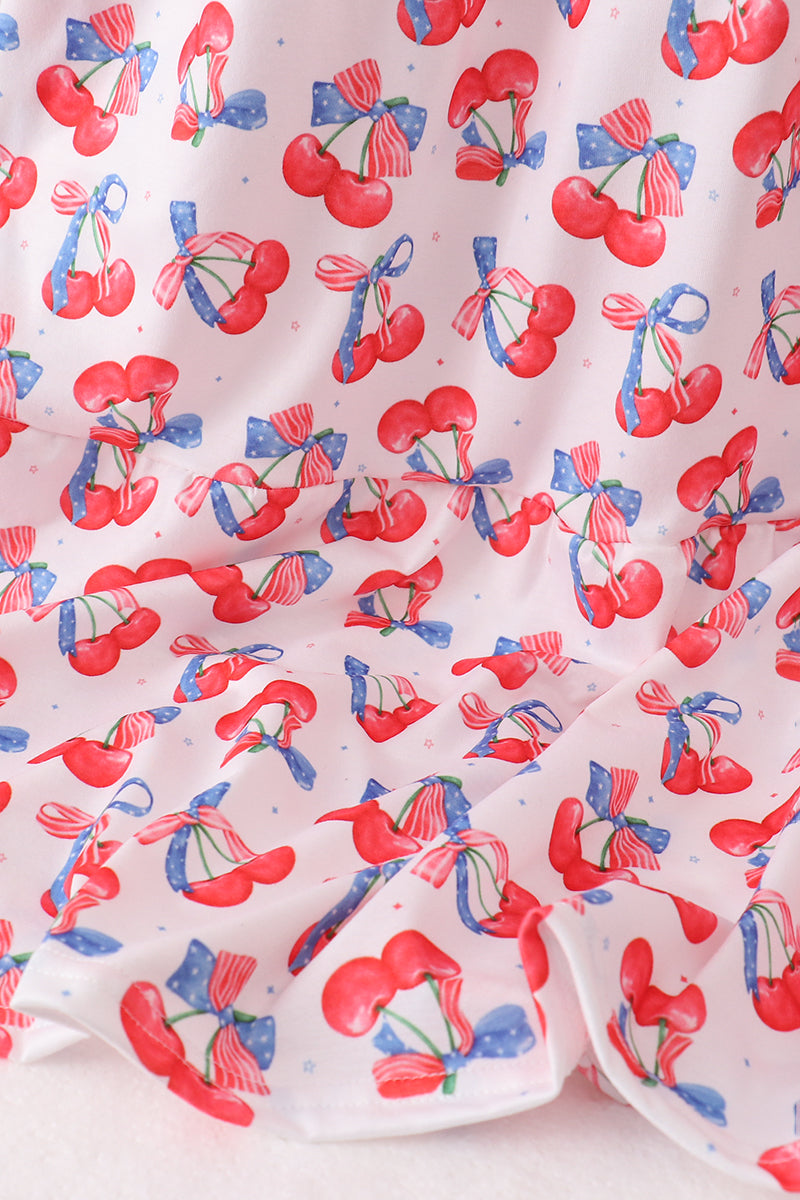 Vestido fruncido de cerezas azules de varias capas para mamá e hija