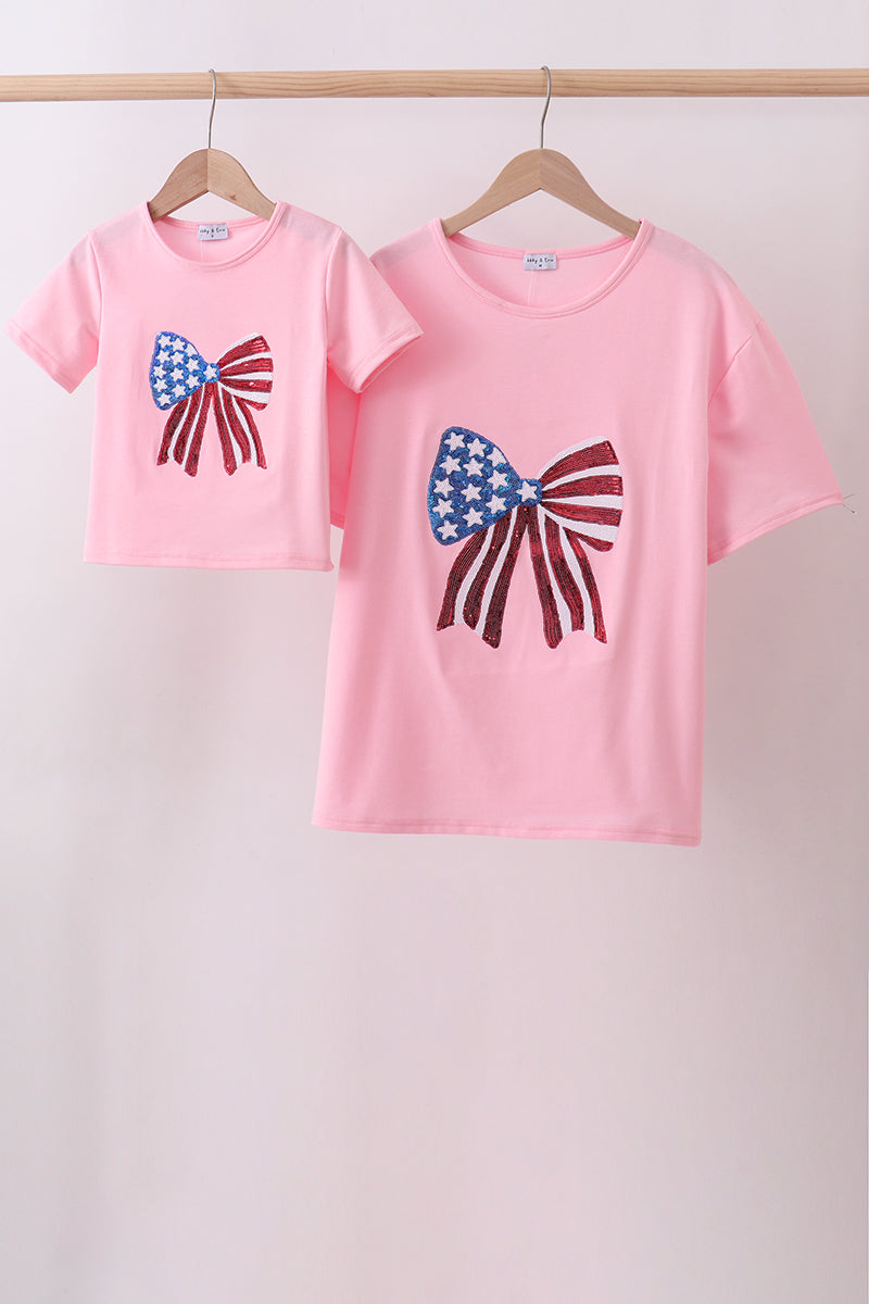 Top rosa con moño, lentejuelas, para mamá e hija