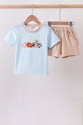 Conjunto de pantalón corto a rayas bordado Blue Puppy Ball