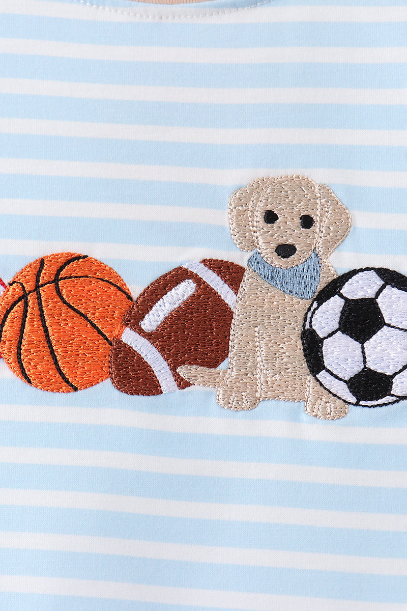 Conjunto de pantalón corto a rayas bordado Blue Puppy Ball