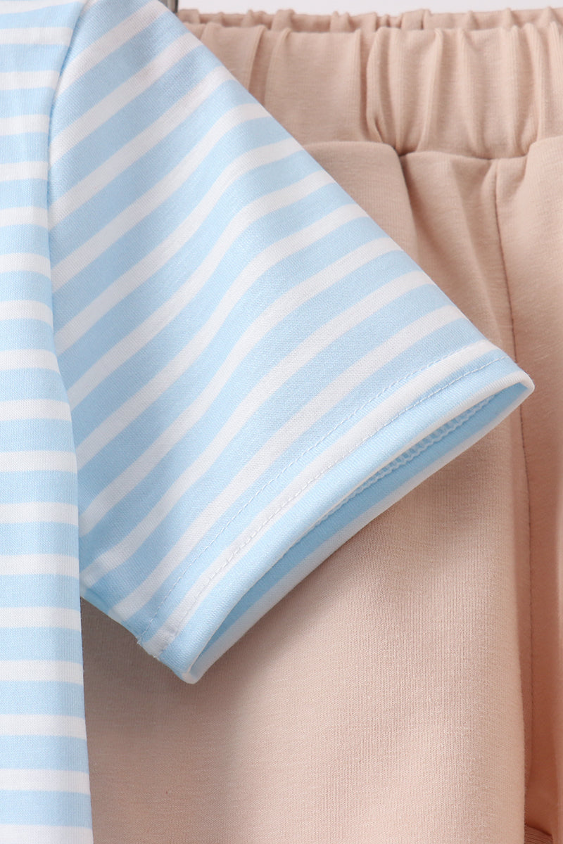 Conjunto de pantalón corto a rayas bordado Blue Puppy Ball