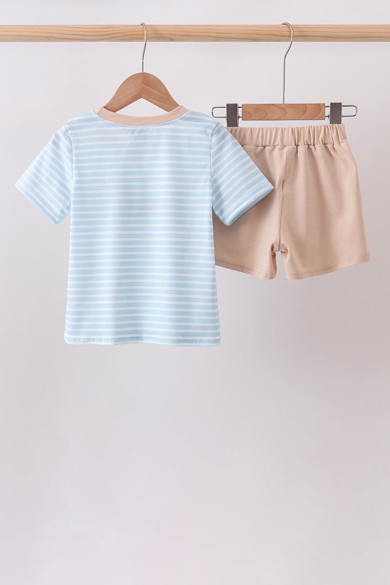 Conjunto de pantalón corto a rayas bordado Blue Puppy Ball