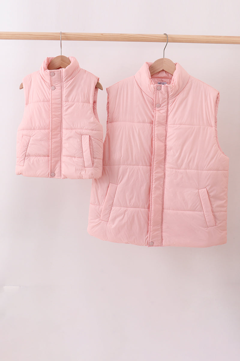 Chaleco acolchado rosa para mamá e hija
