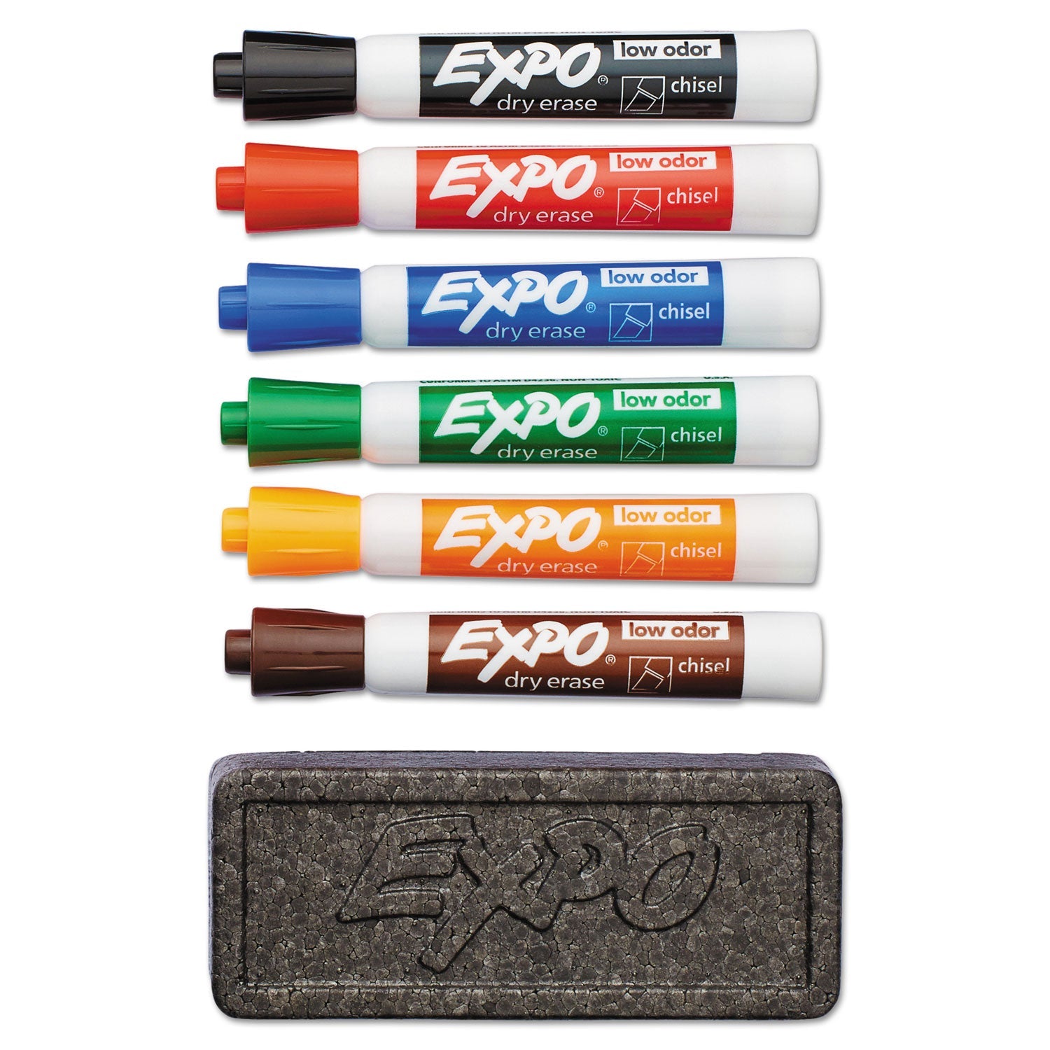 EXPO Low-Odor Dry Erase Marker and Organizer Kit, Broad Chisel Tip, Assorted Colors, 6/Set