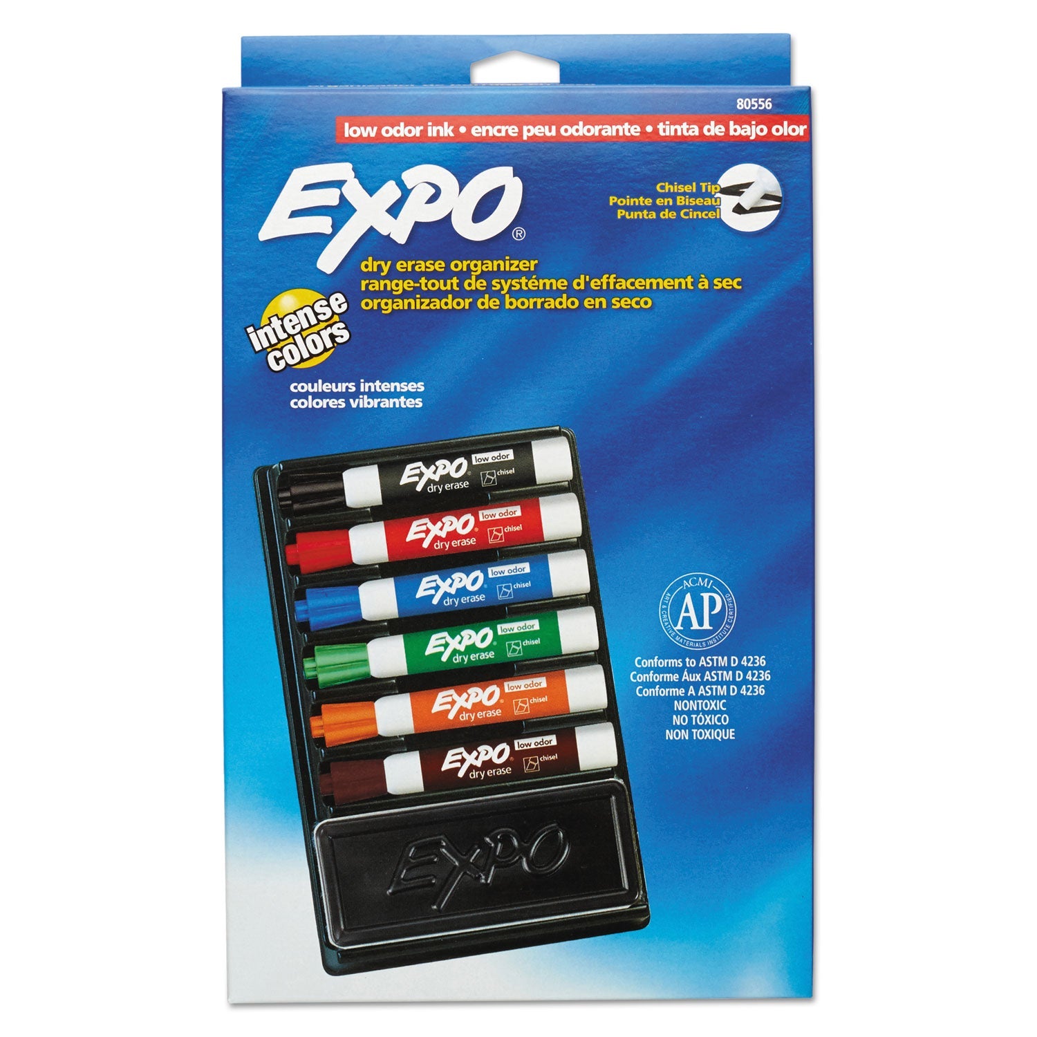 EXPO Low-Odor Dry Erase Marker and Organizer Kit, Broad Chisel Tip, Assorted Colors, 6/Set