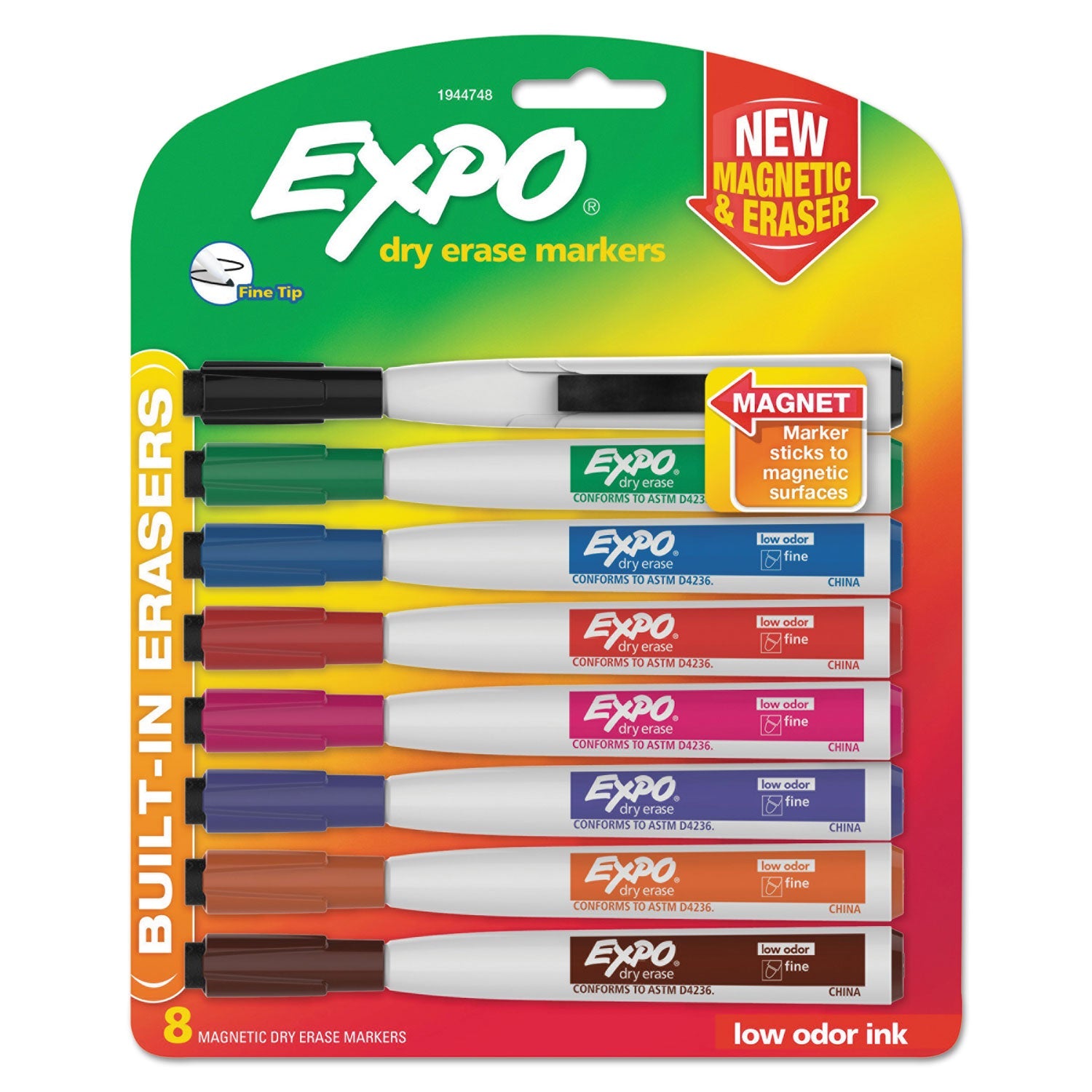 EXPO Magnetic Dry Erase Marker, Fine Bullet Tip, Assorted Colors, 8/Pack