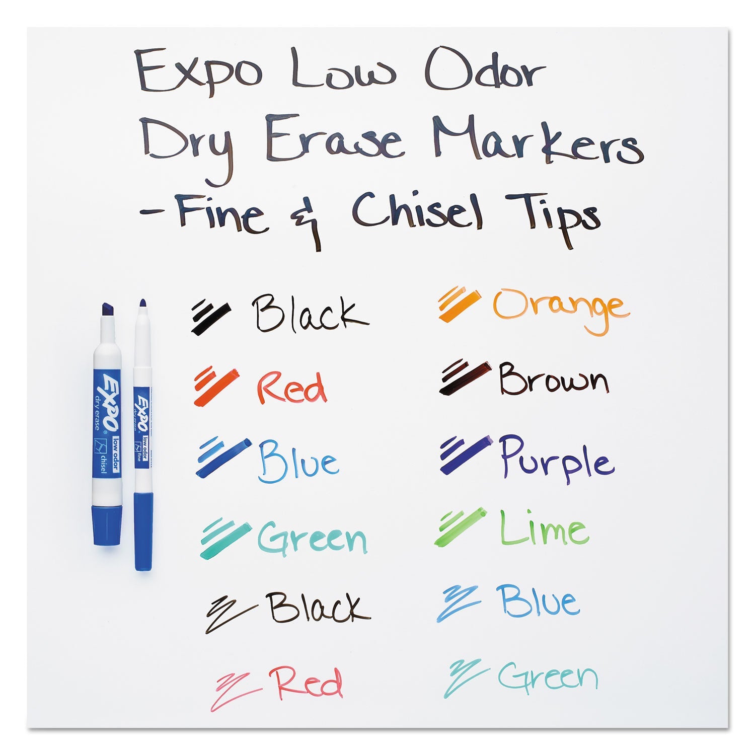 EXPO Low-Odor Dry Erase Marker, Eraser and Cleaner Kit, Medium Assorted Tips, Assorted Colors, 12/Set