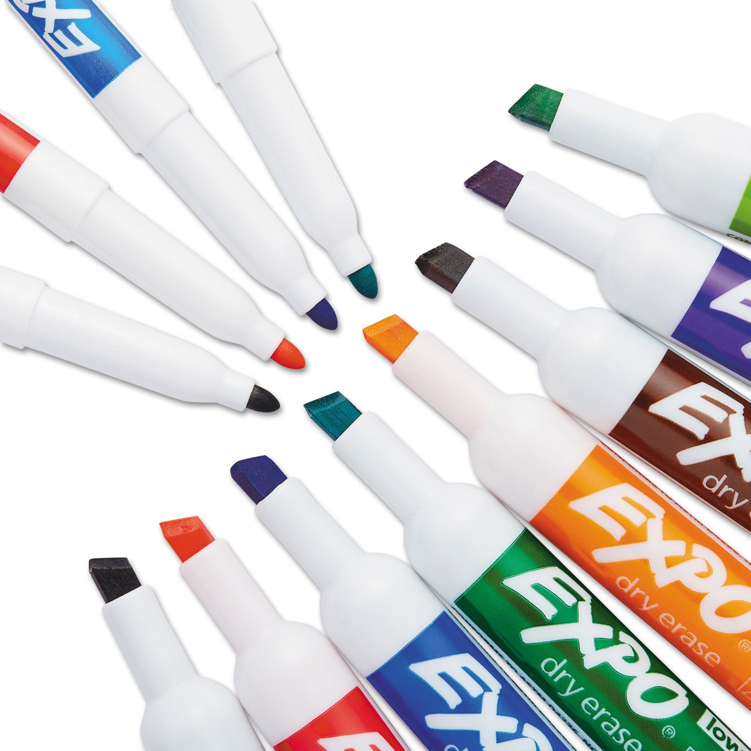 EXPO Low-Odor Dry Erase Marker, Eraser and Cleaner Kit, Medium Assorted Tips, Assorted Colors, 12/Set