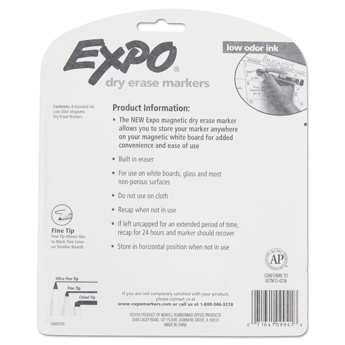 EXPO Magnetic Dry Erase Marker, Fine Bullet Tip, Assorted Colors, 8/Pack