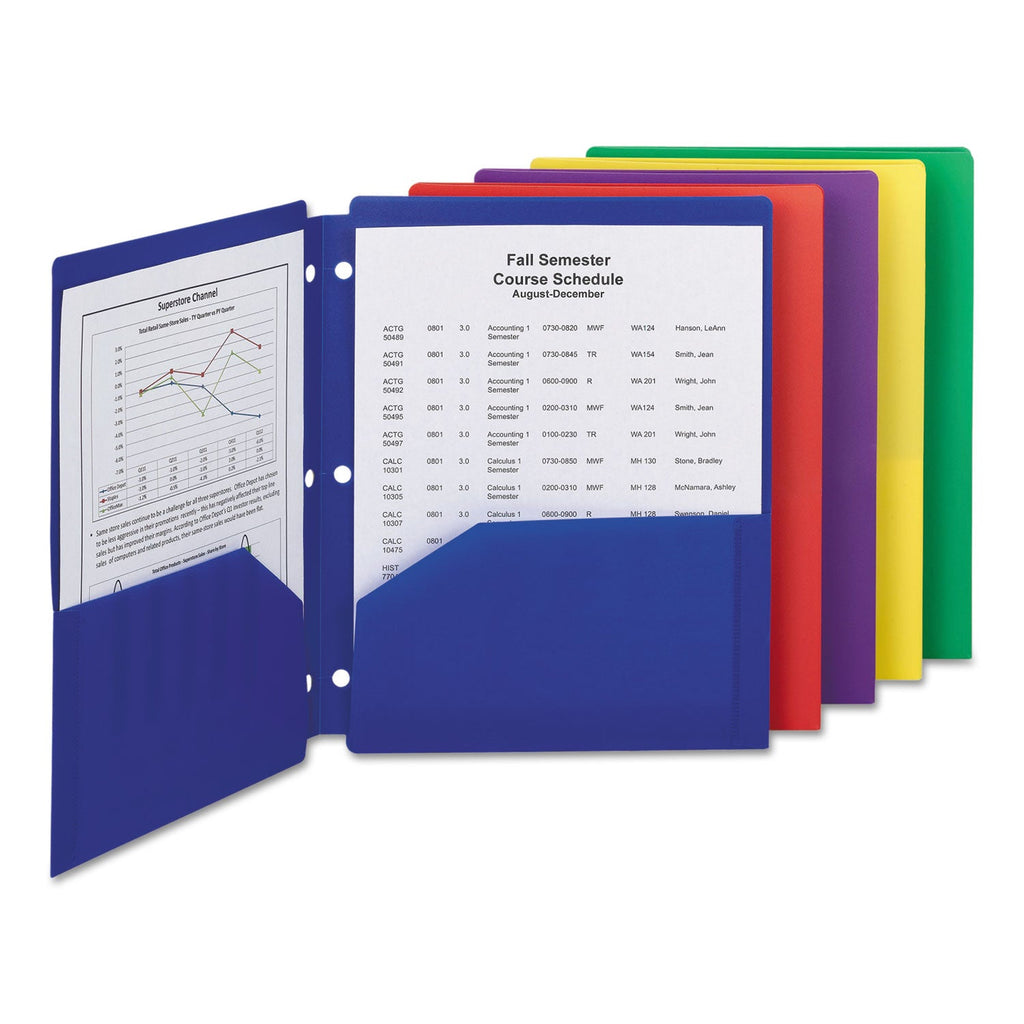 Smead Poly Snap-In Two-Pocket Folder, 50-Sheet Capacity, 11 x 8.5, Assorted, 10/Pack