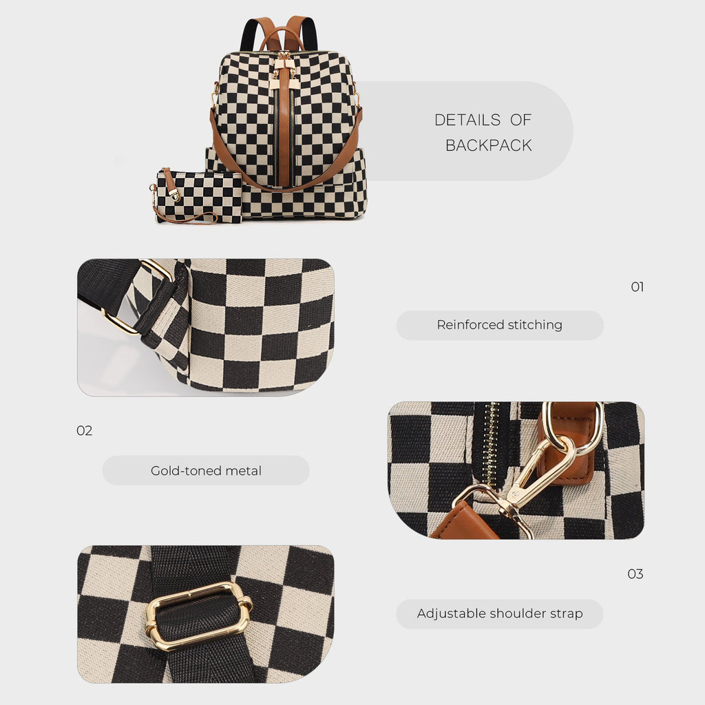 Mochila Cuadriculada de Gran Capacidad para Mujer Mochila de Viaje para Mamás