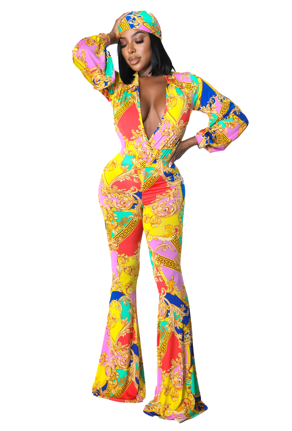Conjunto de dos piezas: Conjunto de pantalones palazzo con estampado barroco {Ideal para chicas altas}