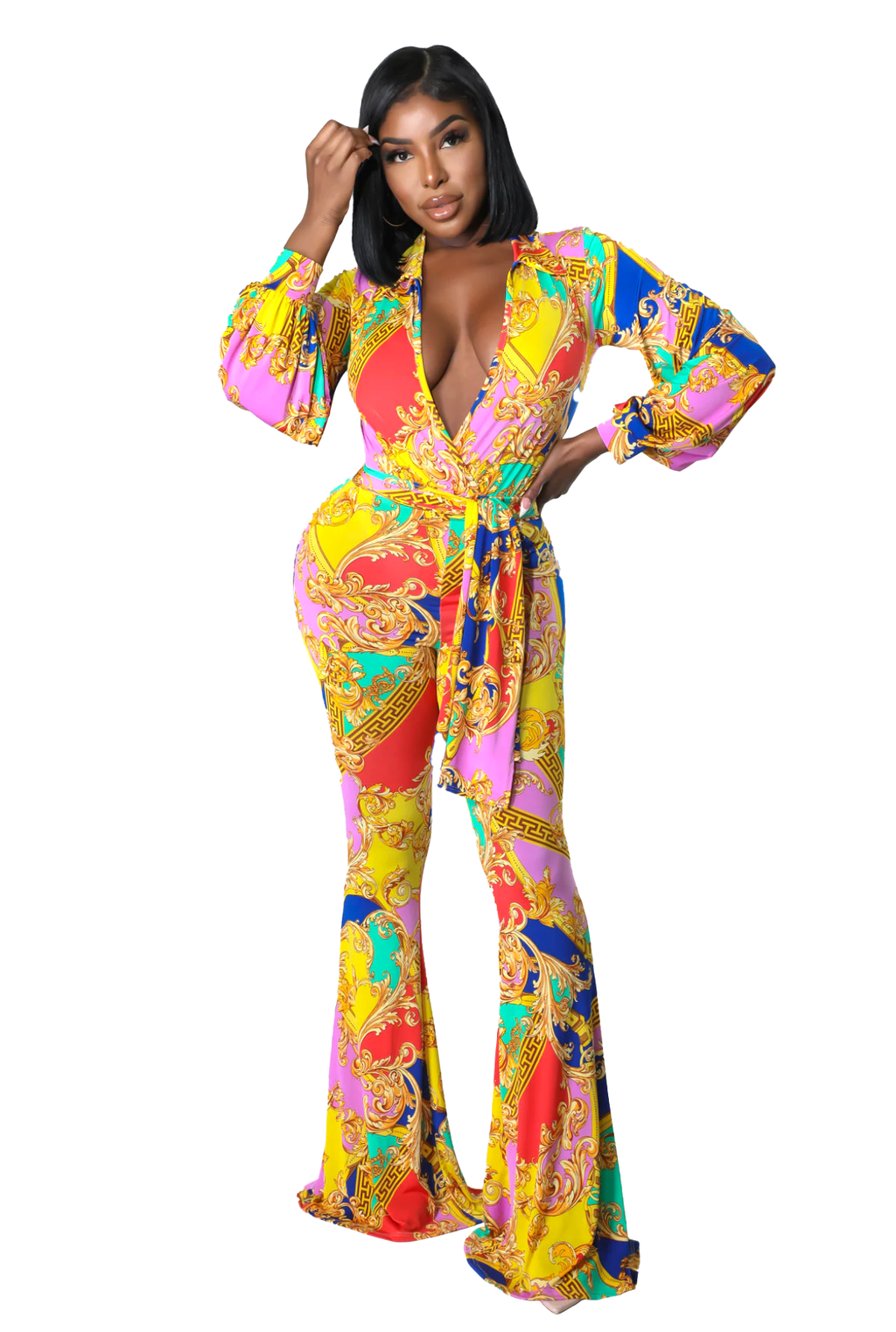 Conjunto de dos piezas: Conjunto de pantalones palazzo con estampado barroco {Ideal para chicas altas}