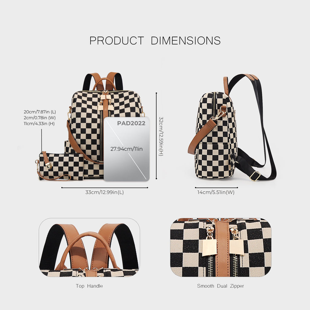 Mochila Cuadriculada de Gran Capacidad para Mujer Mochila de Viaje para Mamás