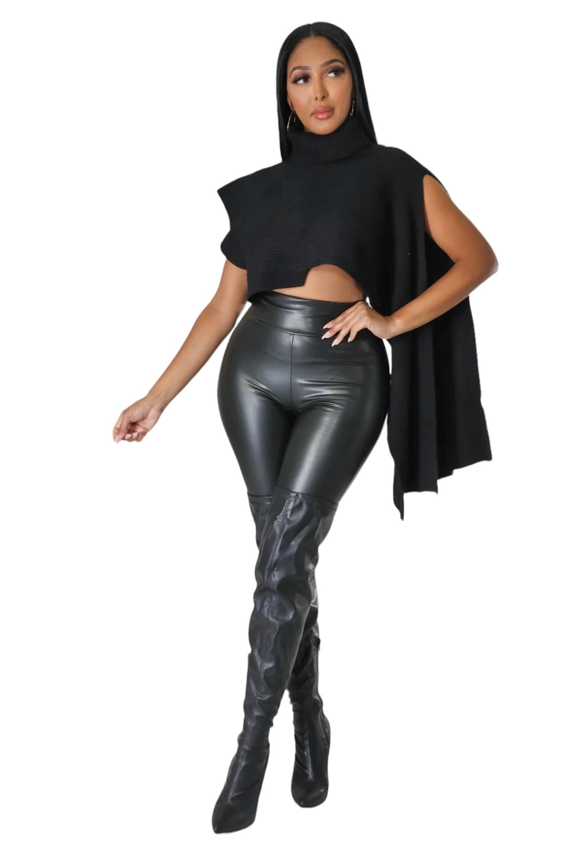 Turtleneck Cropped Cape Sweater