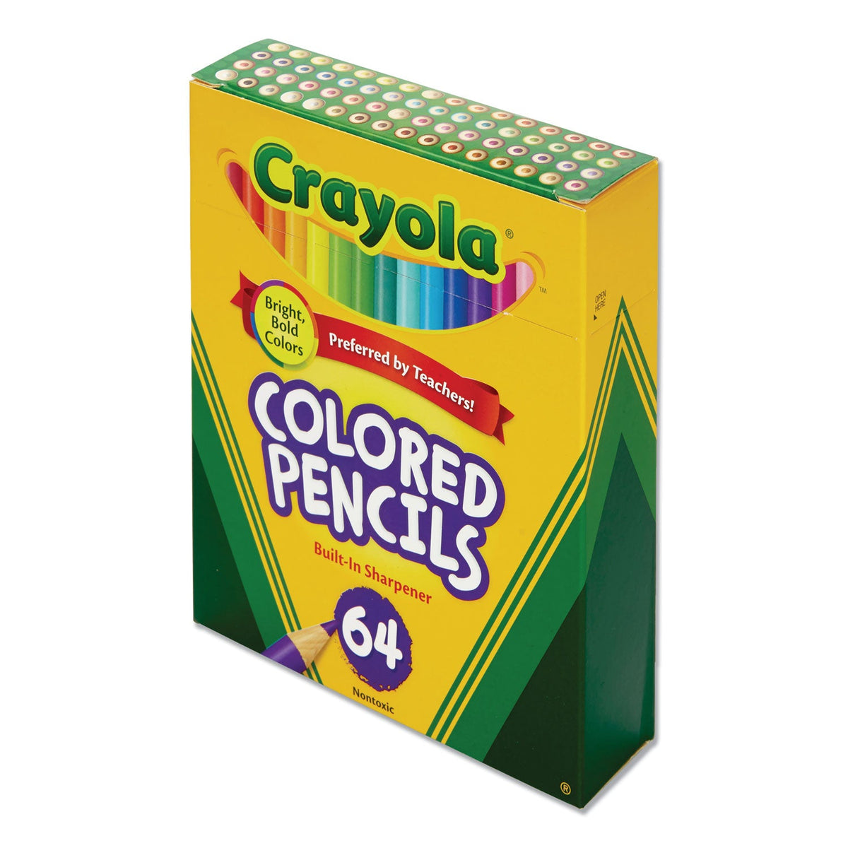 Crayola Short Colored Pencils Hinged Top Box with Sharpener, 3.3 mm, 2B (#1), Assorted Lead/Barrel Colors, 64/Pack