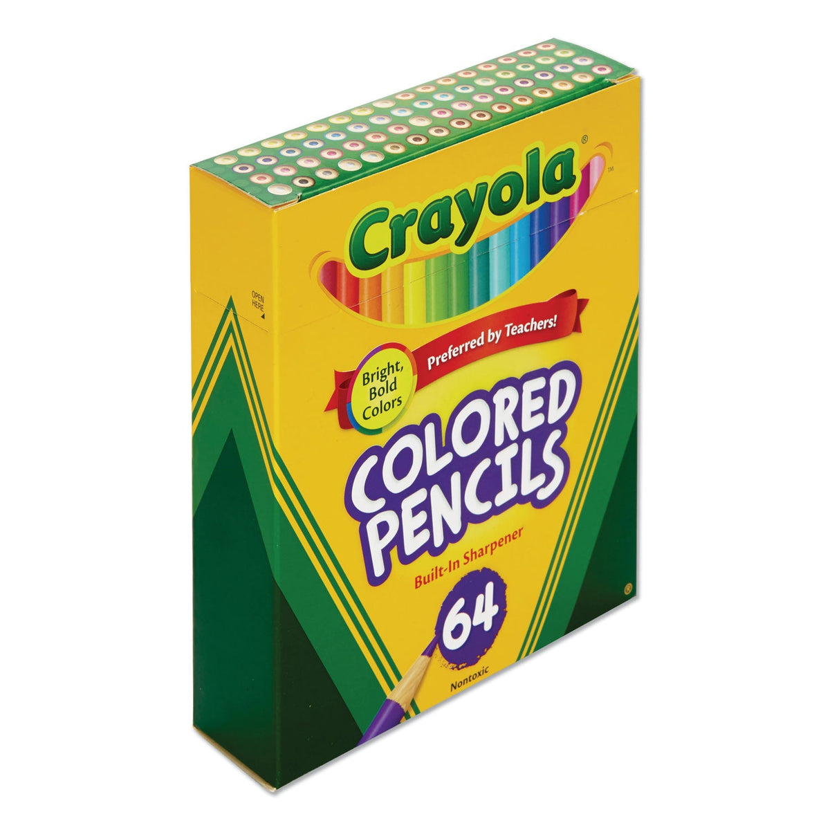 Crayola Short Colored Pencils Hinged Top Box with Sharpener, 3.3 mm, 2B (#1), Assorted Lead/Barrel Colors, 64/Pack