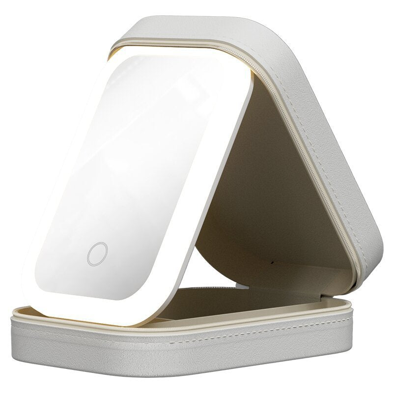 Caja de Almacenamiento de Maquillaje con Espejo de Luz LED, Caja Portátil de Almacenamiento de Cosméticos de Viaje, Organizador de Almacenamiento con Luz Táctil