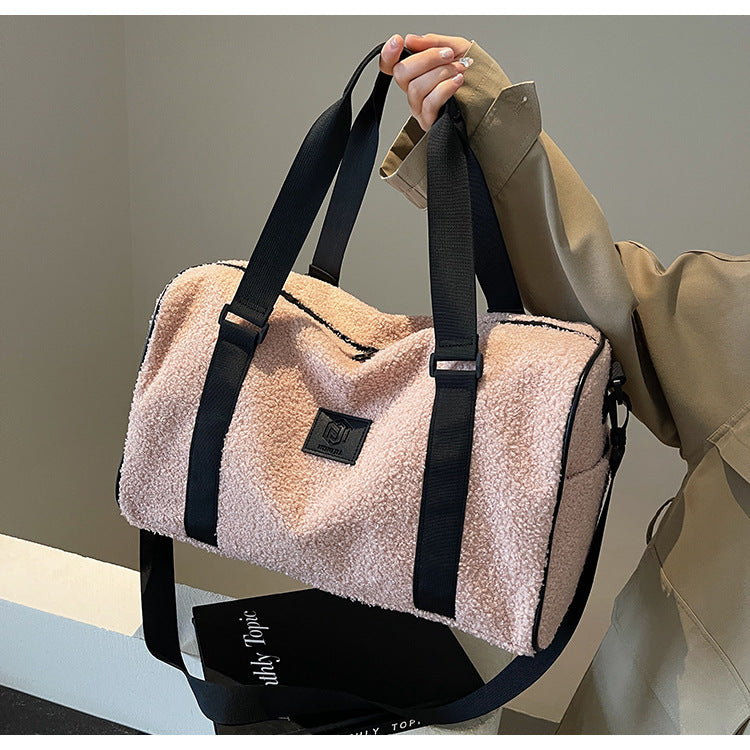 Bolso tote de hombro y cruzado de cordero grande, informal y portátil, para viajes, novedad de otoño e invierno