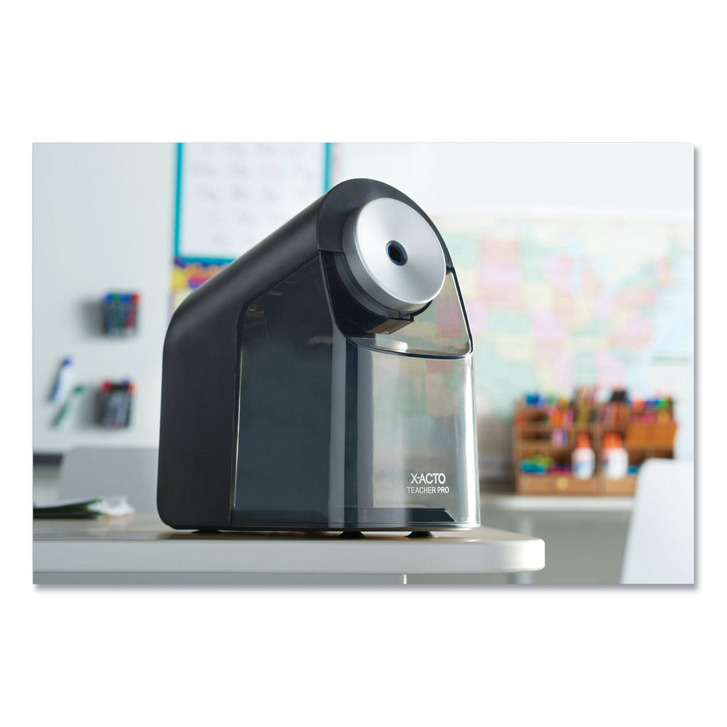 X-ACTO Model 1675 TeacherPro Classroom Electric Pencil Sharpener, AC-Powered, 4 x 7.5 x 8, Black/Silver/Smoke