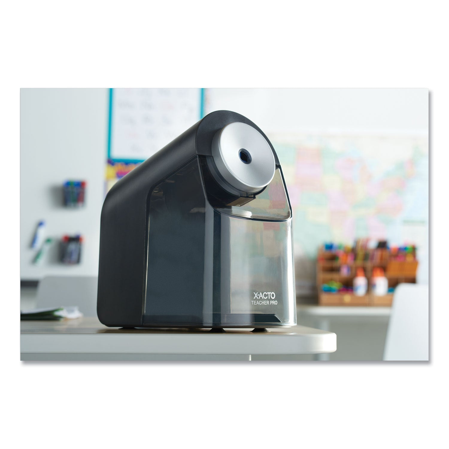 X-ACTO Model 1675 TeacherPro Classroom Electric Pencil Sharpener, AC-Powered, 4 x 7.5 x 8, Black/Silver/Smoke