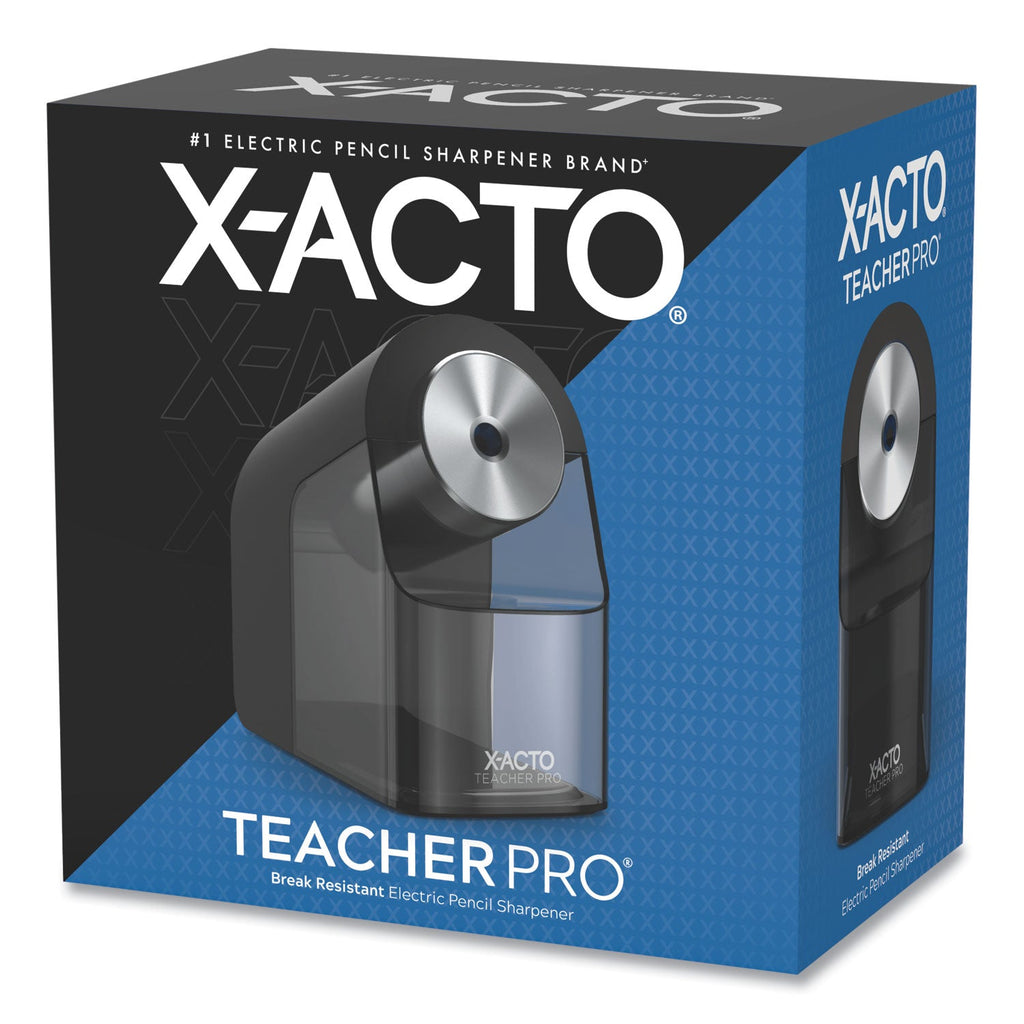 X-ACTO Model 1675 TeacherPro Classroom Electric Pencil Sharpener, AC-Powered, 4 x 7.5 x 8, Black/Silver/Smoke