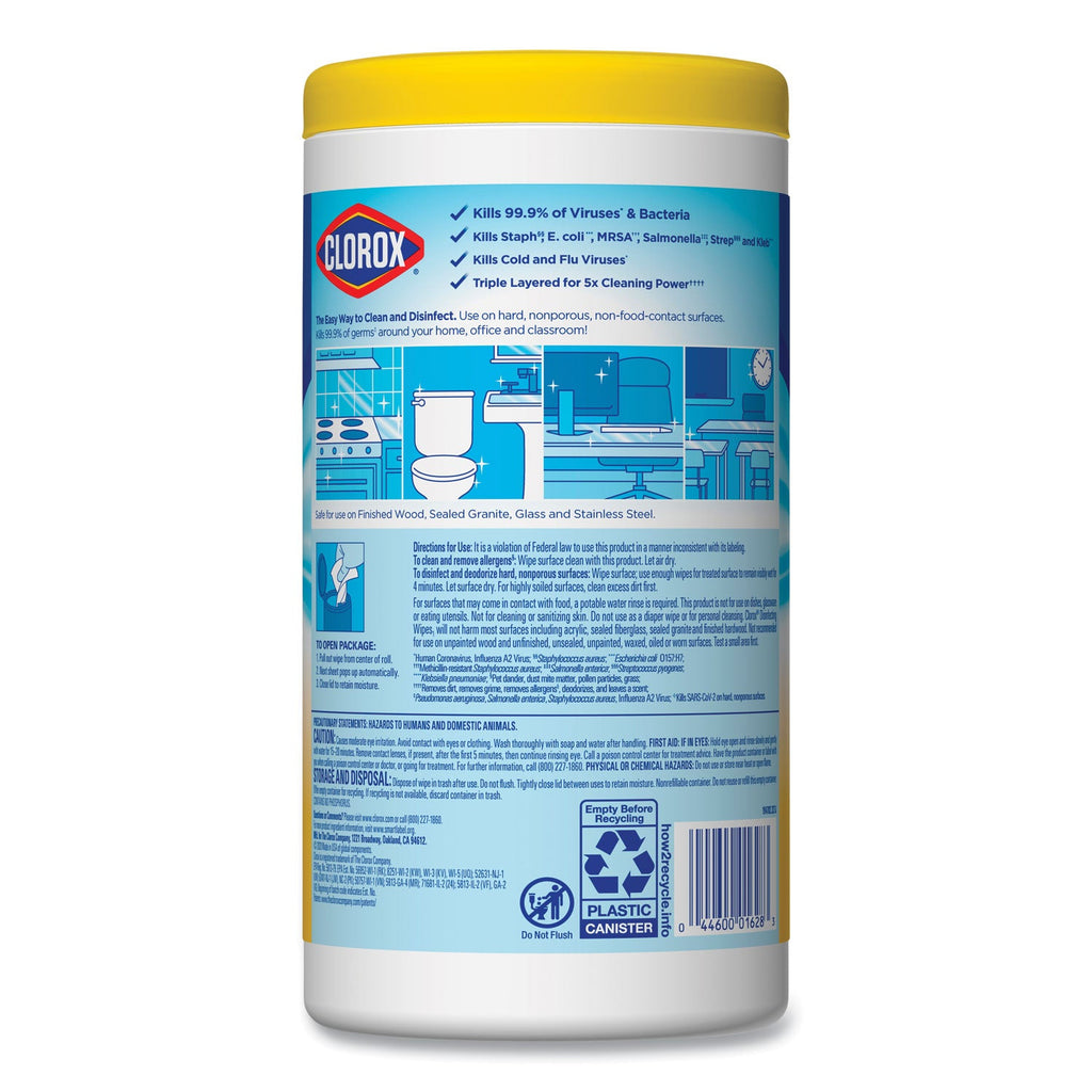 Clorox Disinfecting Wipes, 7 x 7.75, Crisp Lemon, 75/Canister