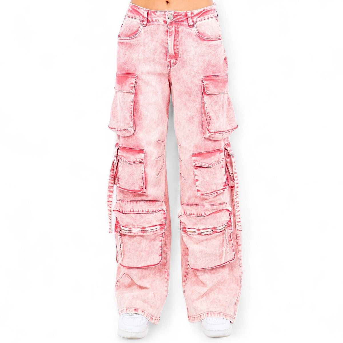 Pantalones vaqueros de mezclilla lavados al ácido con múltiples bolsillos - RJH30665