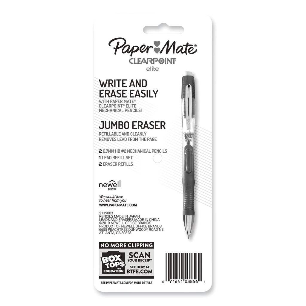 Paper Mate Clearpoint Elite Mechanical Pencils, 0.7 mm, HB (#2), Black Lead, Blue and Green Barrels, 2/Pack