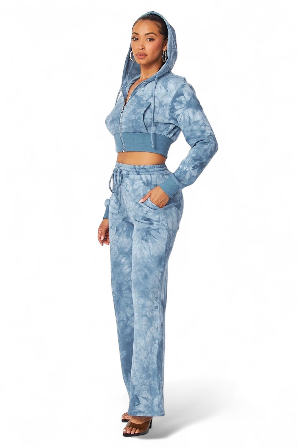 Conjunto de Sudadera Corta Tie Dye con Capucha y Pantalones Rectos Aaliyah