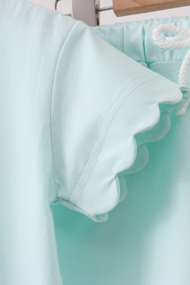 Conjunto de pantalón corto festoneado menta